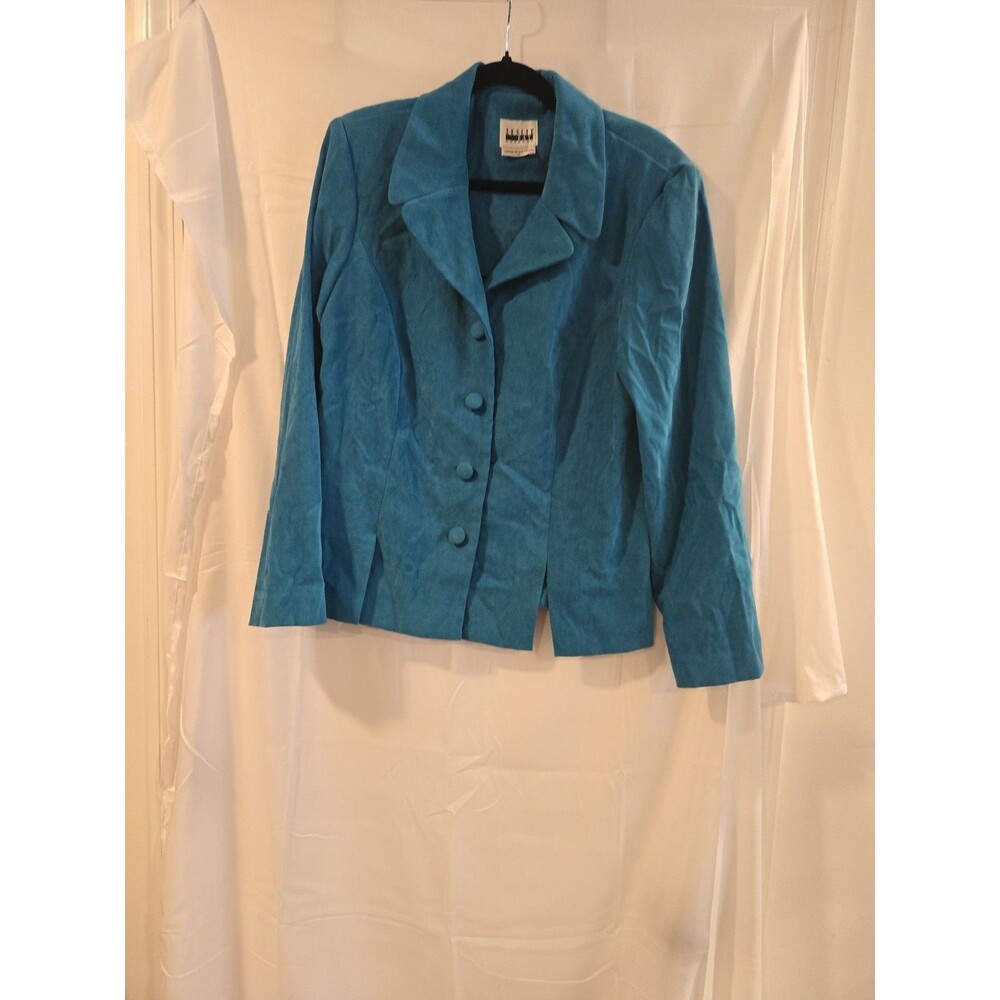 Vintage Leslie Fay Teal Blue Faux Suede Blazer Jacket